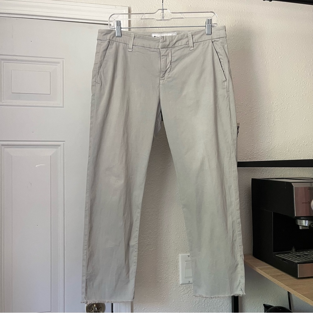 FRANK & EILEEN‎ light grey wicklow cotton blend slim leg cropped fray raw pants